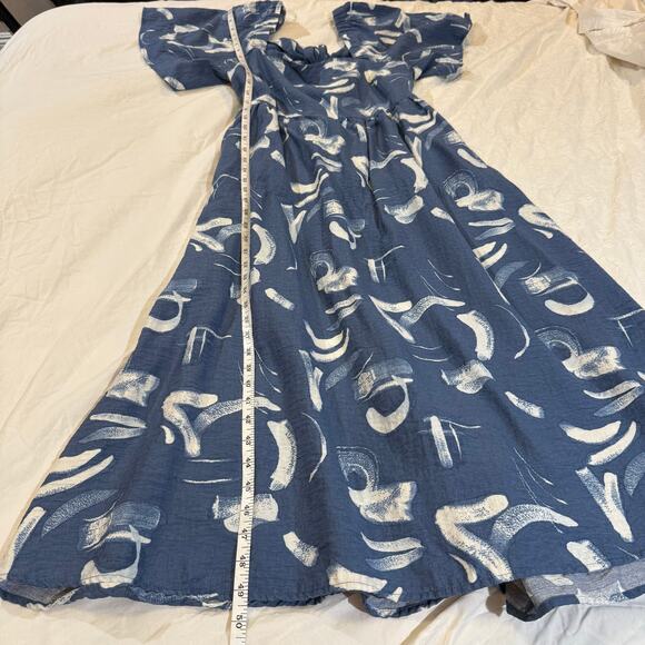 A New Day Blue Abstract Midi Dress | Size L | Open Back Tie - Picture 9 of 14